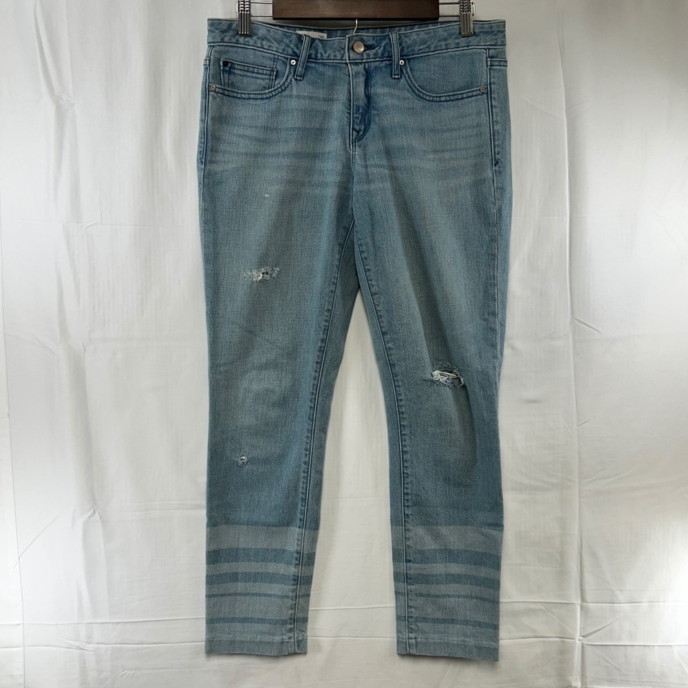 Gap 1969 Always Skinny Jeans Womens 29 Light Blue Distressed‎ Striped Cuffs